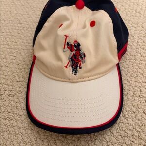 Navy and Cream Polo Cap with Red Accents